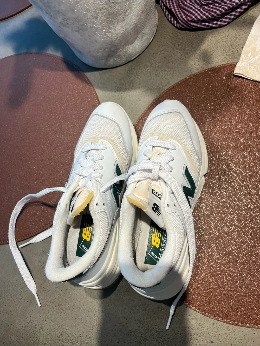 New Balance White Athletic Sneakers with Green 'N' Accent